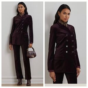 NWT Lauren Ralph Lauren burgundy double breasted velvet blazer jacket size 10P